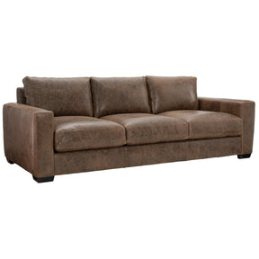 Dawkins Leather Sofa in Brown by Bernhardt | Modern Transitional Design with Luxe Comfort & Walnut Finish