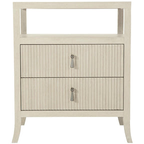 East Hampton Compact Nightstand 26-Inch Cerused Linen with Aged Silver Hardware | Bernhardt