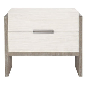 Foundations Nightstand Two-Drawer Linen and Light Shale Acacia with USB Ports | Bernhardt