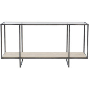 Harlow Console Table Glass, Travertine & Bronze Steel | Bernhardt