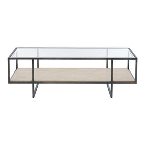 Harlow Cocktail Table Glass Top with Travertine Shelf – Bernhardt