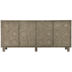 Alhambra 77-Inch Entertainment Credenza in Aspen Oak with Geometric Doors – Bernhardt