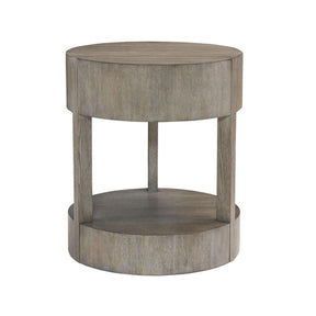 Calder Drum Nightstand Rustic Gray Oak with Shelf | Bernhardt