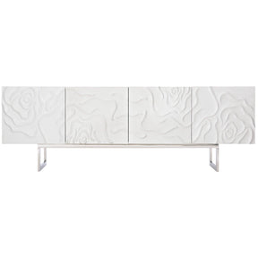 Penrose 88-Inch Entertainment Credenza in White Plaster with Floral Relief – Bernhardt