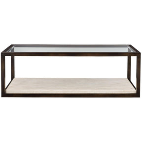 Kinsley Cocktail Table in Bronze Glass & White Travertine – Bernhardt