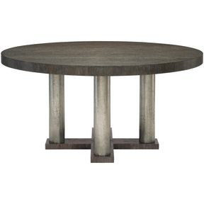 Linea Rustic Modern Round Oak & Cast Aluminum Dining Table Cerused Charcoal & Graphite | Bernhardt