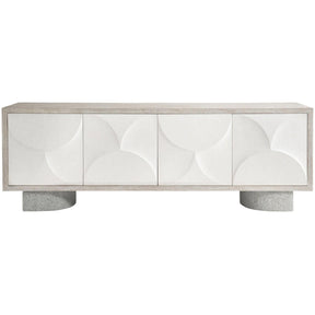 Lunula 86-Inch Entertainment Credenza in Flaxen with Vellum Resin & Concrete Base – Bernhardt
