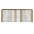 Modulum 75-Inch Buffet in Sahara Wood with Faux Stone & Stainless Accents – Bernhardt