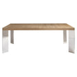 Modulum Modern Rectangular Extendable Dining Table Sahara Oak Top & Polished Stainless Steel Base | Bernhardt
