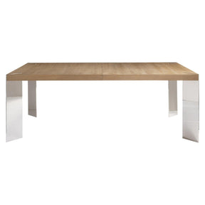 Modulum Modern Rectangular Extendable Dining Table Sahara Oak Top & Polished Stainless Steel Base | Bernhardt