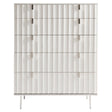 Modulum Tall Drawer Chest Adobe Faux Stone with Fluted Drawers & Stainless Steel Base | Bernhardt