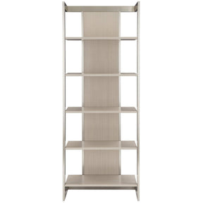 Axiom Etagere in Stainless Steel Frame & Linear Grey Shelves | Bernhardt | Minimalist Modern Design