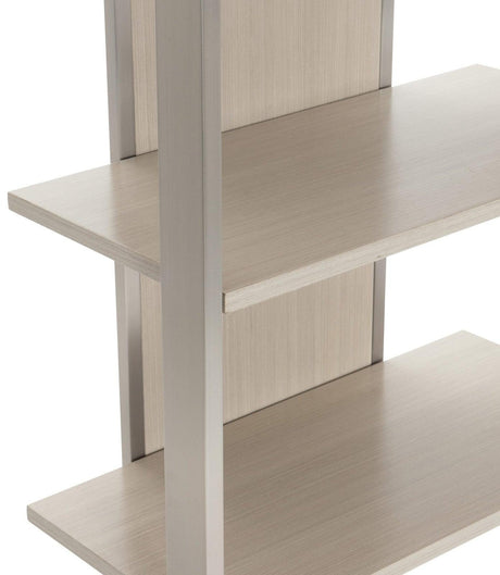 Axiom Etagere in Stainless Steel Frame & Linear Grey Shelves | Bernhardt | Minimalist Modern Design