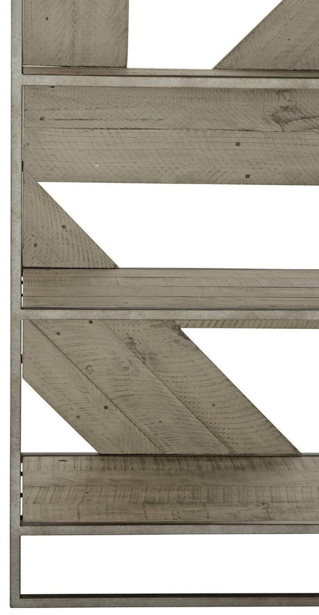 Polk Etagere in Glazed Silver & Morel Finish | Bernhardt | Rustic Farmhouse & Mid-Century Design with Planked Wood Shelves