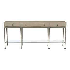 Santa Barbara Console Table Sandstone Wood with Glass Shelf| Bernhardt