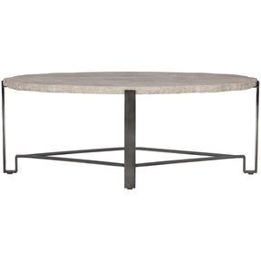 Sayers 48-Inch Oval Cocktail Table Travertine Stone & Bronze – Bernhardt