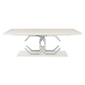 Silhouette Rectangular Extendable Dining Table in Eggshell & Polished Stainless Steel | Bernhardt