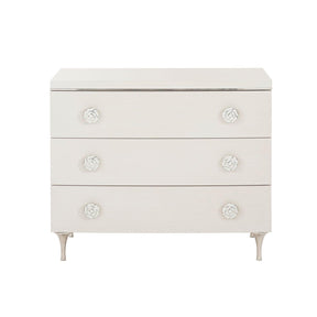 Silhouette Nightstand Eggshell Finish with Kabebe Shell Floral Pulls | Bernhardt