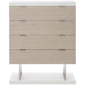 Solaria Modern Tall Drawer Chest Faux Stone, Dune Oak & Nickel Accents | Bernhardt