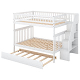 Full over Full Bunk Bed with Trundle and Staircase,White - Home Elegance USA