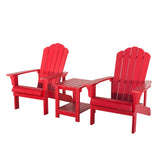 Key West 3 Piece Outdoor Patio All-Weather Plastic Wood Adirondack Bistro Set, 2 Adirondack chairs, and 1 small, side, end table set for Deck, Backyards, Garden, Lawns, Poolside, and Beaches, Red - Home Elegance USA