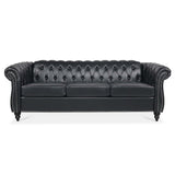 84.65" BLACK PU Rolled Arm Chesterfield Three Seater Sofa. | Home Elegance USA