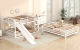 Full Size Metal Bunk Bed with Ladders and Slide, Divided into One Platform and Loft Bed, White - Home Elegance USA