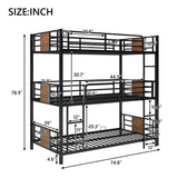 Twin Size Triple Metal Bunk Bed, with Wood Decoration Headboard and Footboard, Brown - Home Elegance USA