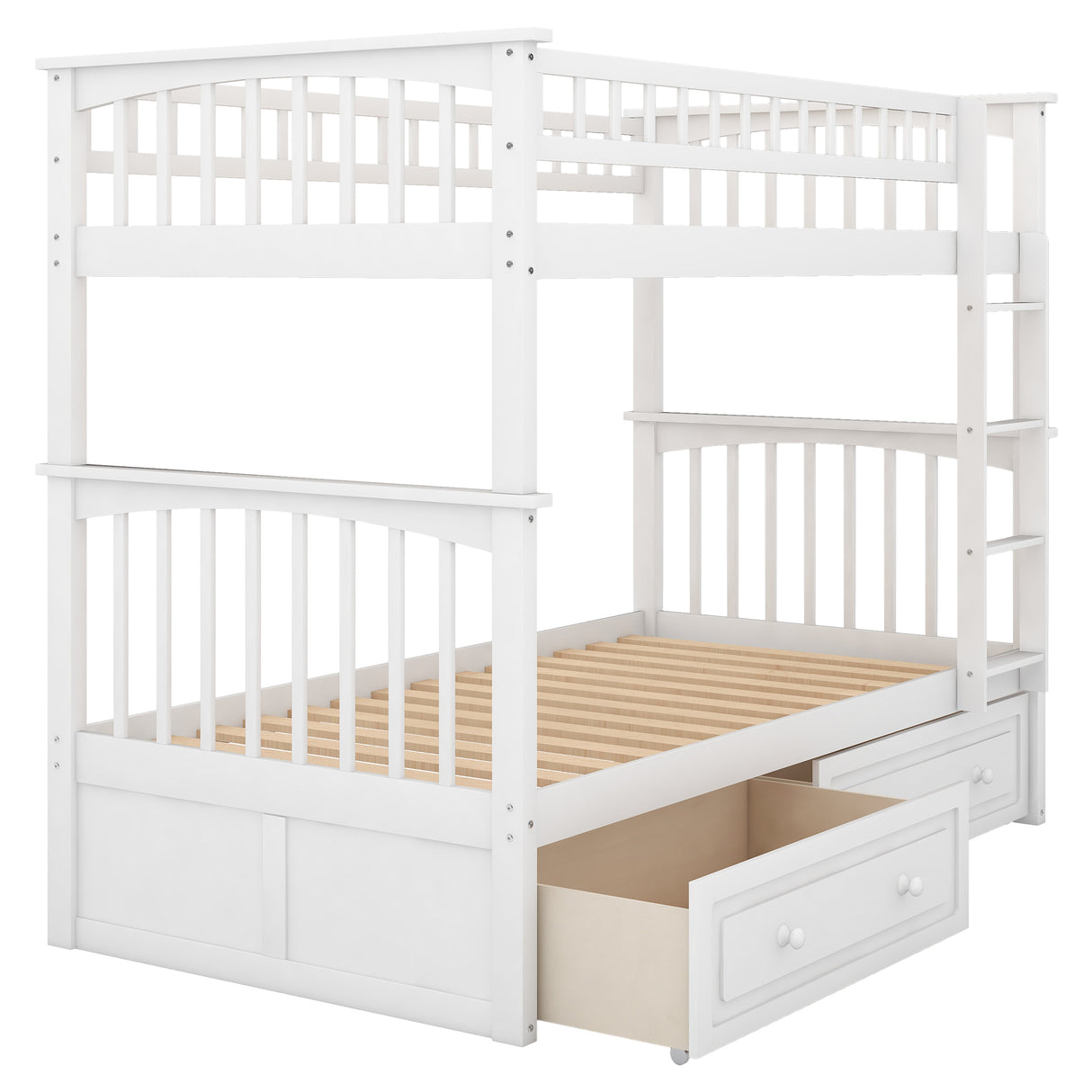Twin over Twin Bunk Bed with Drawers, Convertible Beds, White - Home Elegance USA