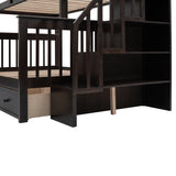 Stairway Twin-Over-Full Bunk Bed with Drawer, Storage and Guard Rail for Bedroom, Dorm, for Adults, Espresso color( old sku: LP000219AAP ) - Home Elegance USA