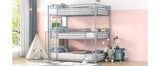 Full-Full-Full Metal  Triple Bed  with Built-in Ladder, Divided into Three Separate Beds,Gray - Home Elegance USA