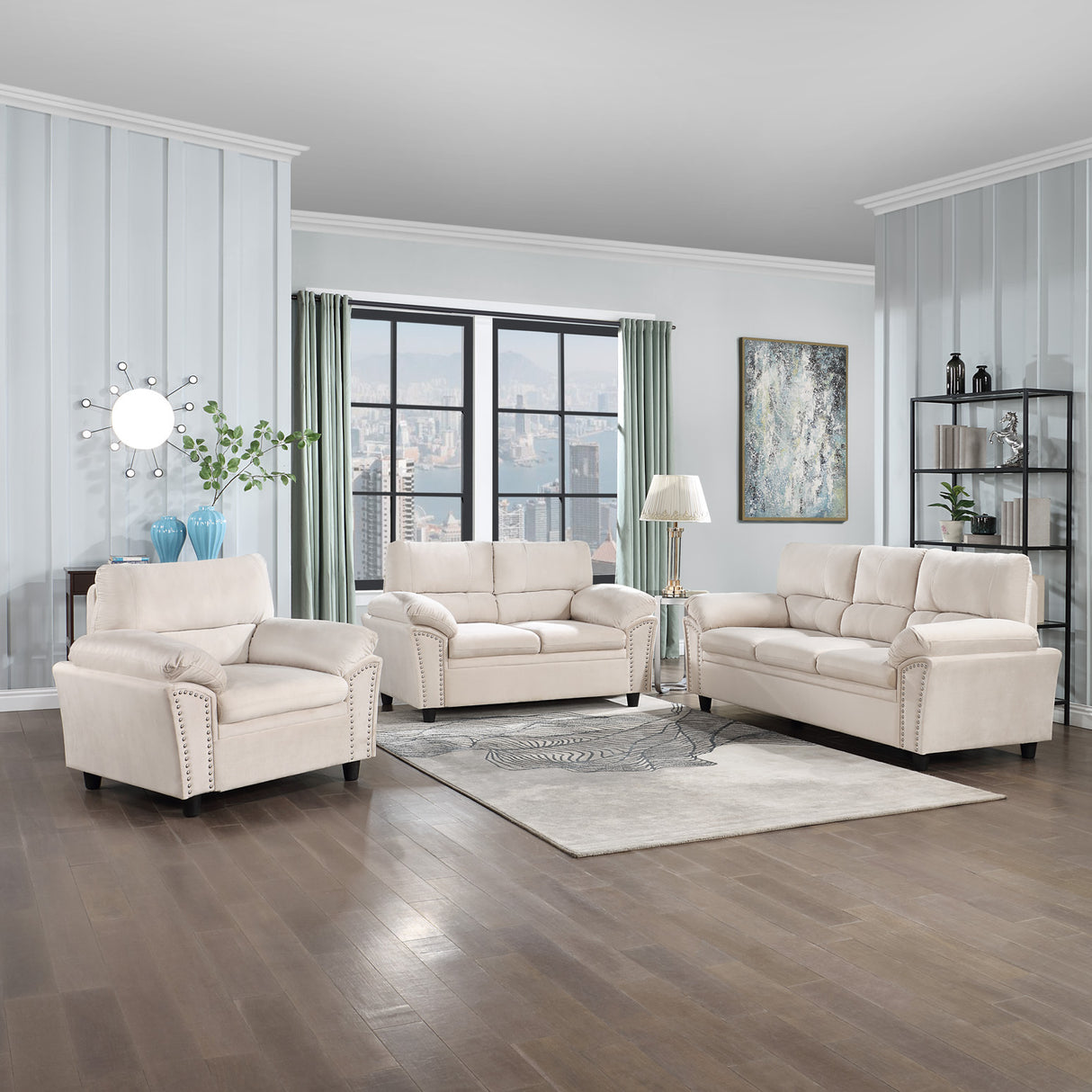 1 Seater Cloud Sofa Velvet Couch for Living Room, Bedroom, Office Beige Home Elegance USA