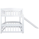 Bunk Bed with Slide,Twin Over Twin Low Bunk Bed with Fence and Ladder for Toddler Kids Teens White - Home Elegance USA