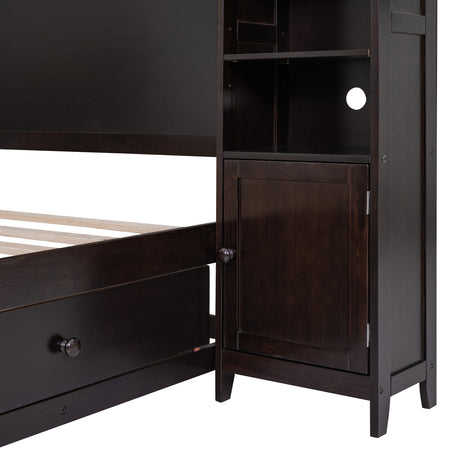 Full Size Wooden Bed With All-in-One Cabinet and Shelf, Espresso - Home Elegance USA