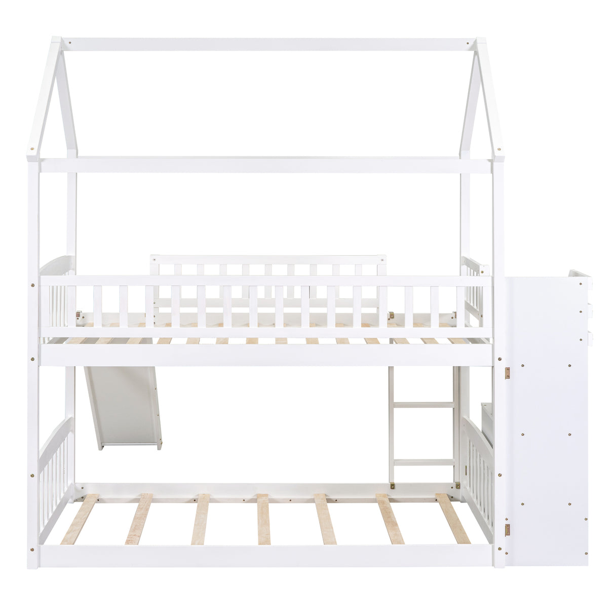 Twin Over Twin Bunk Bed with Drawers and Slide, House Bed with Slide,White(OLD SKU :LT000215AAK) - Home Elegance USA