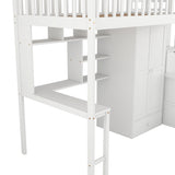 Twin size Loft Bed with Bookshelf,Drawers,Desk,and Wardrobe-White - Home Elegance USA