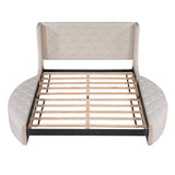 Upholstered Platform Bed Queen Size Storage Velvet Bed with Wingback Headboard and 1 Big Drawer,2 Side Storage Stool(Beige) - Home Elegance USA