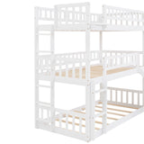 Twin-Over-Twin-Over-Twin Triple Bed with Built-in Ladder and Slide, Triple Bunk Bed with Guardrails, White(OLD SKU: LP000051AAK) - Home Elegance USA