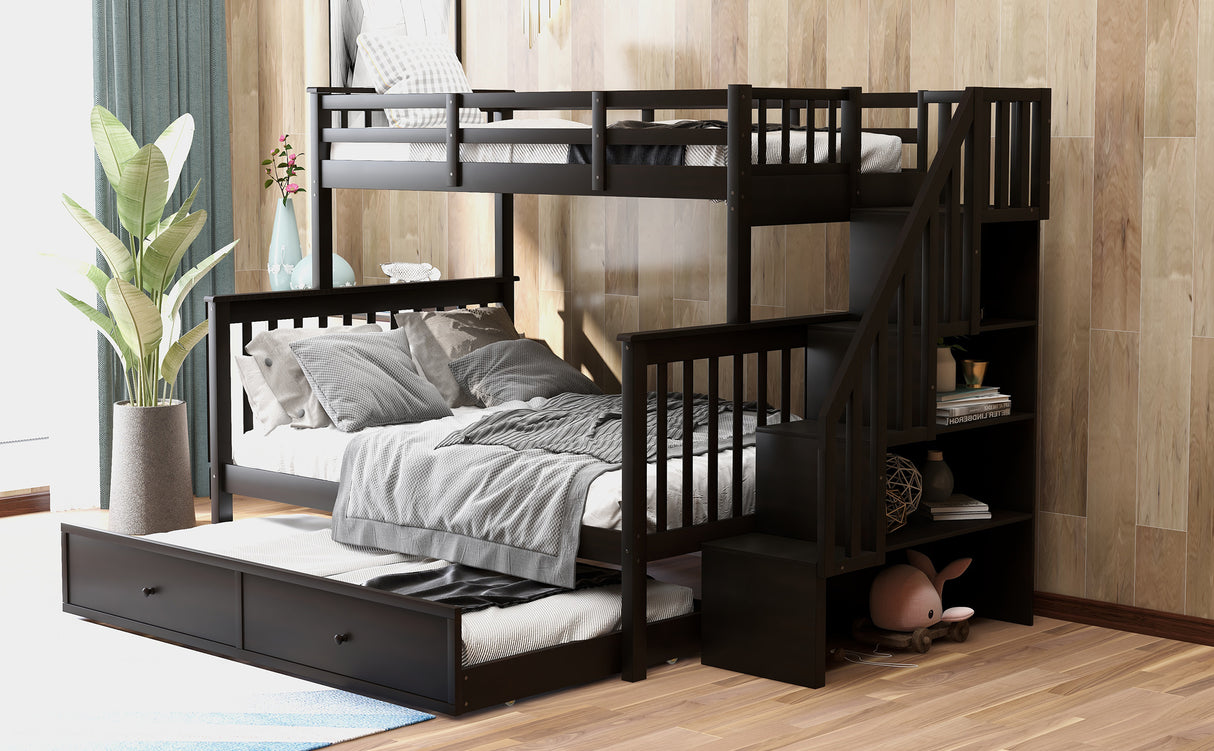 Stairway Twin-Over-Full Bunk Bed with Twin size Trundle, Storage and Guard Rail for Bedroom, Dorm, for  Adults, Espresso (OLD SKU :LP000119AAP) - Home Elegance USA