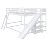 Full over Full Bunk Bed with Ladder, Slide and Shelves, White - Home Elegance USA