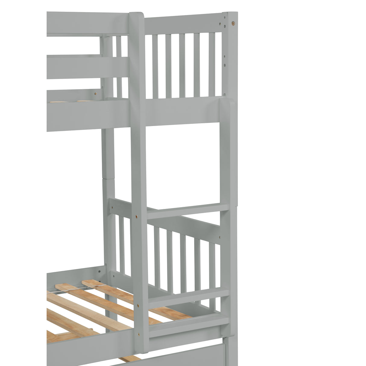 Twin Over Twin Bunk Beds with Trundle, Solid Wood Trundle Bed Frame with Safety Rail and Ladder, Kids/Teens Bedroom, Guest Room Furniture, Can Be converted into 2 Beds,Grey (Old Sku:W504S00027) - Home Elegance USA