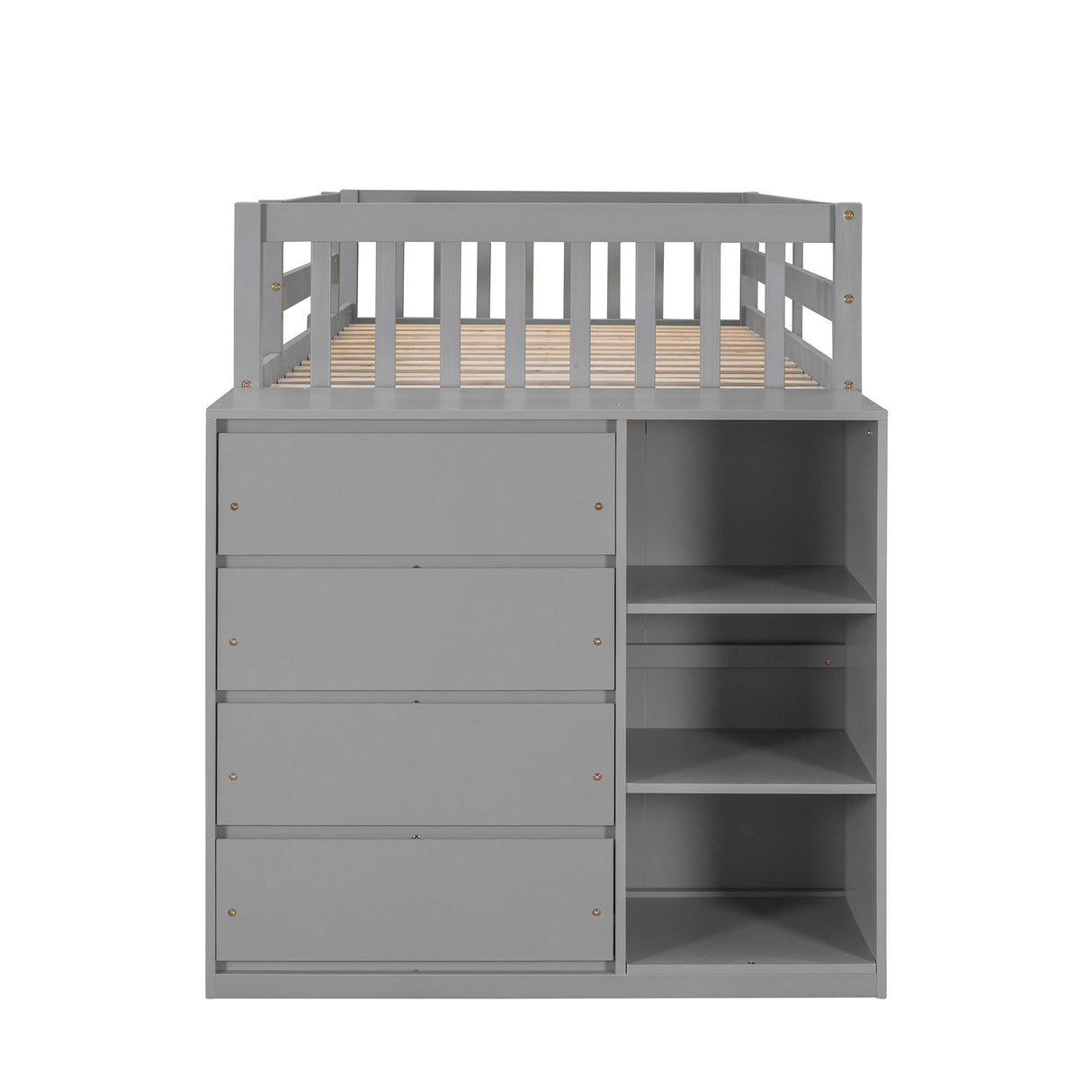 Twin over Twin Bunk Bed with 4 Drawers and 3 Shelves-Gray（OLD SKU: LP000067AAE） - Home Elegance USA