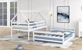 Twin over Full House Bunk Bed with Built-in Ladder,White - Home Elegance USA