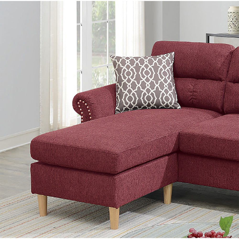 Velvet Reversible Sectional Sofa in Paprika Red - Home Elegance USA