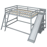 Full over Full Bunk Bed with Ladder, Slide and Shelves, Gray - Home Elegance USA