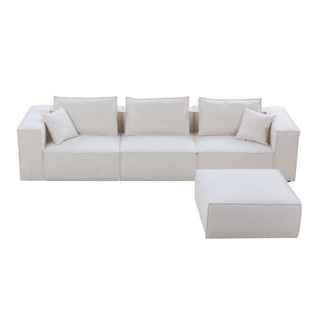 Modular Sectional Living Room Sofa Set, Modern Minimalist Style Couch with Ottoman and Reversible Chaise, L-Shape, White - Home Elegance USA