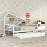 Full Size Platform Bed with Trundle and Shelves, White - Home Elegance USA