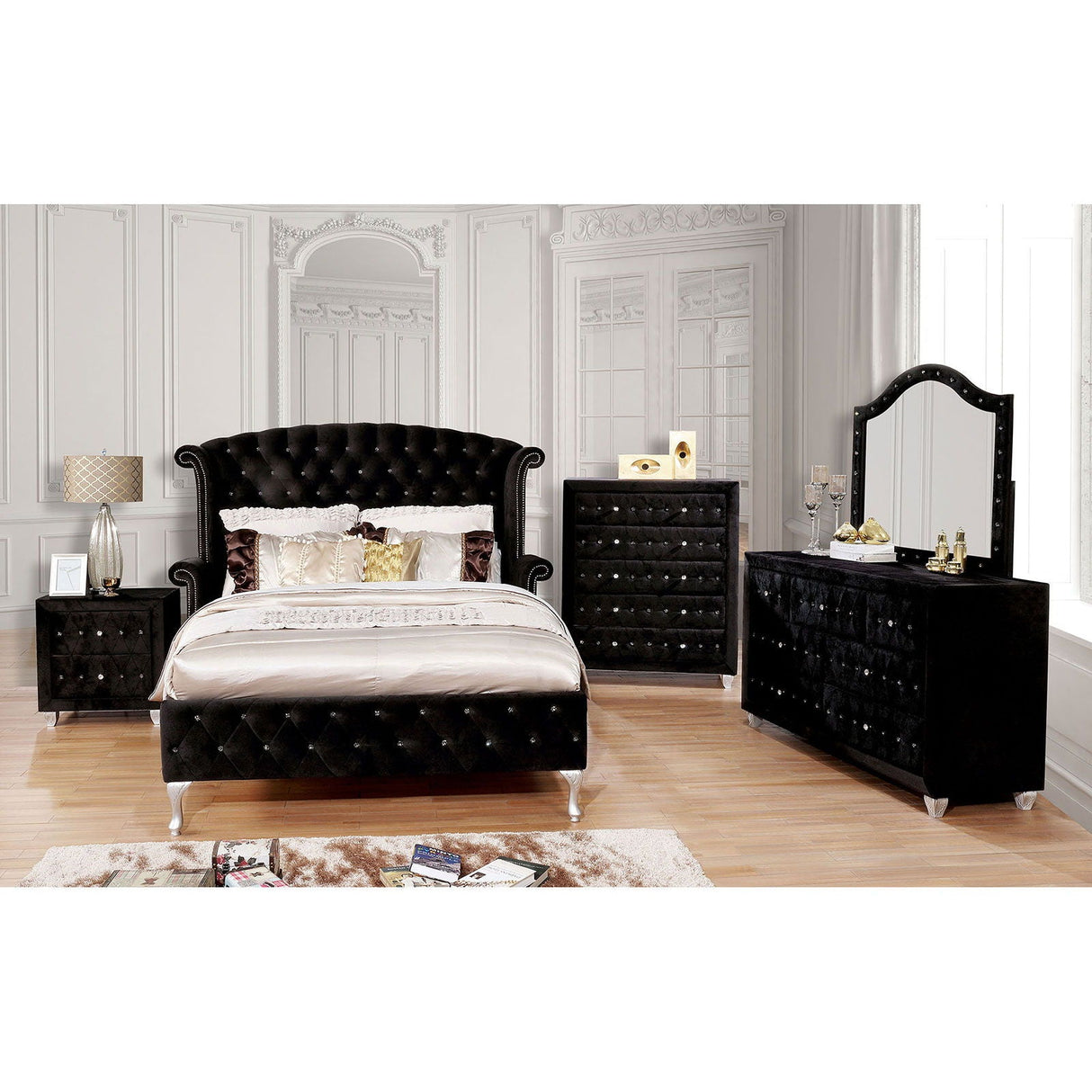 Alzire - 4 Piece Queen Bedroom Set - Black - Home Elegance USA