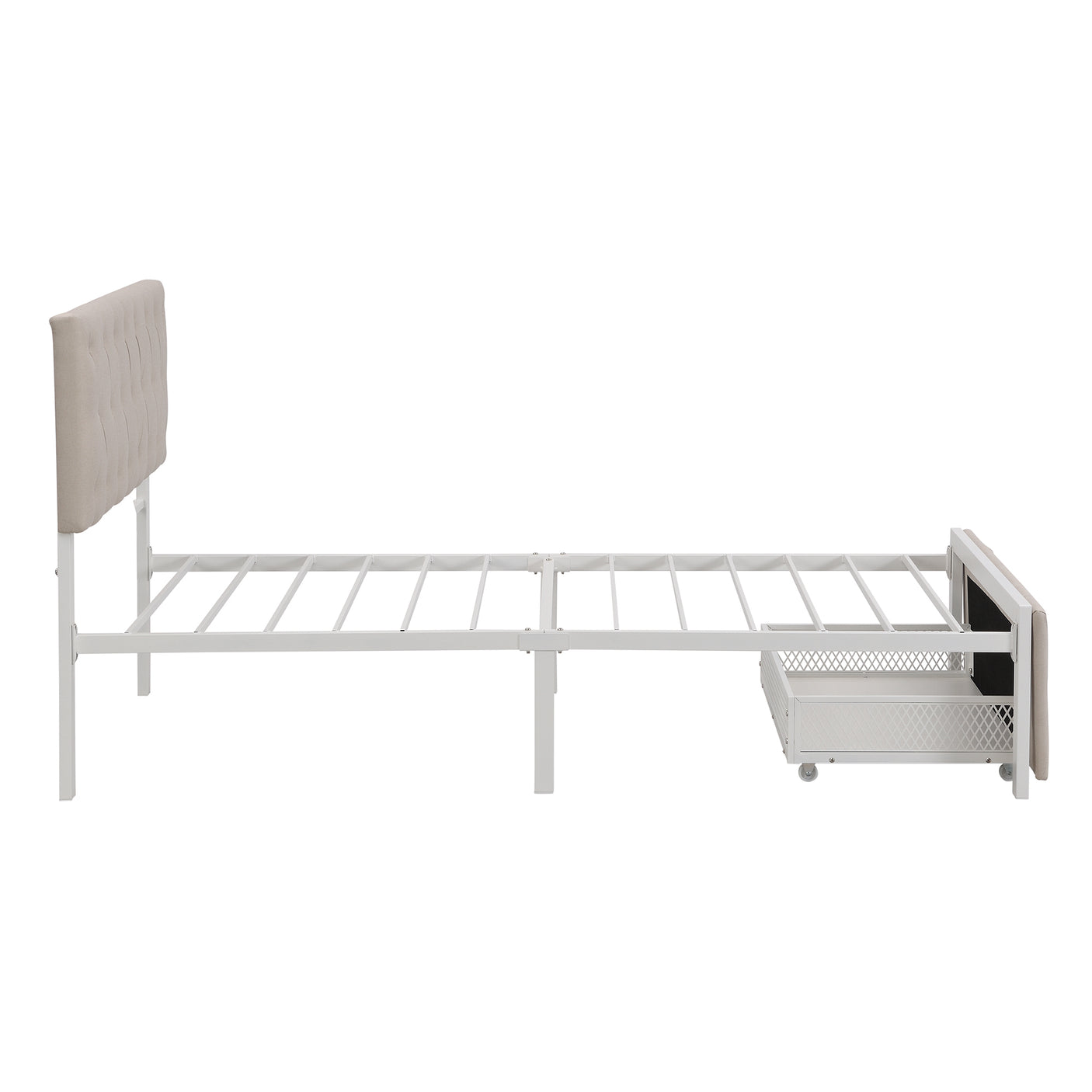 Twin Size Storage Bed Metal Platform Bed with a Big Drawer - Beige - Home Elegance USA