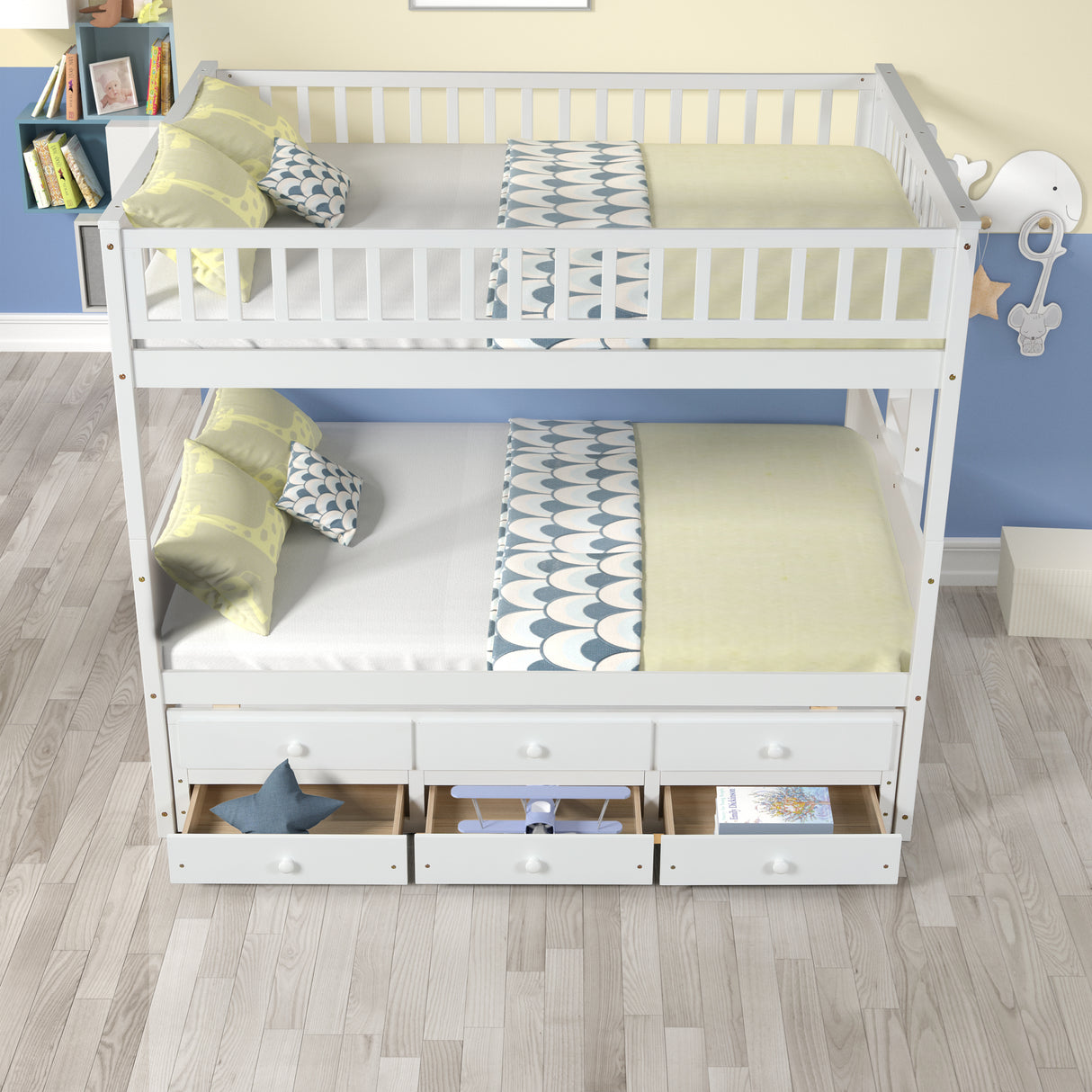 FULL OVER FULL BUNKBED WITH TWIN TRUNDLE AND 3 DRAWERS - Home Elegance USA